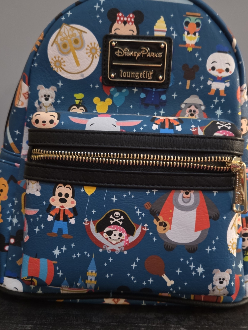 NEW!🔥Loungefly Disney Parks Blue Disney Character Mini Backpack/ Gold Hardware